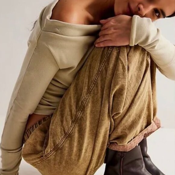 NWT FREE PEOPLE High Road Washed Pull-On Barrel Pants | Cumin MSRP $78 Size L - Picture 5 of 8